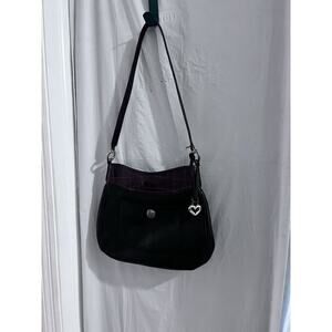 Brighton Vintage Black Pebble Brown Croc Leather Peyton Shoulder Bag 12 X 9